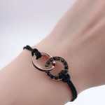 Swarovski Taşlı Rose Detaylı Siyah Ayarlanabilir Bileklik(Altın Kaplama)